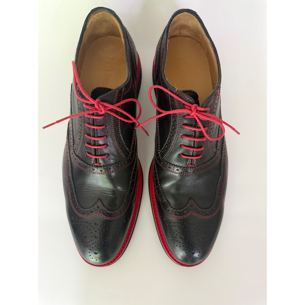 Paul Fredrick Men's Size 12 Black Red Leather Wingtip Derby Shoes Made in Italy